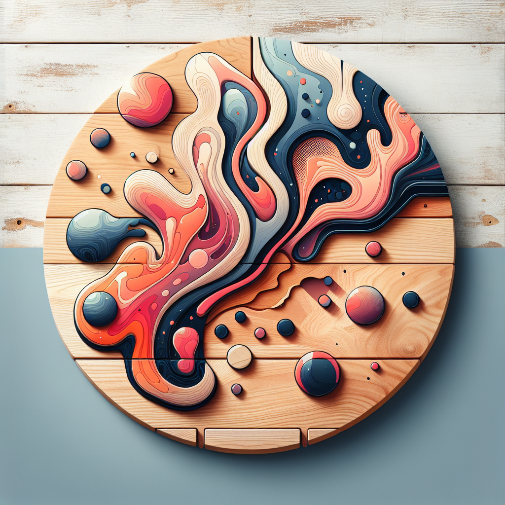 52. Abstract Resin Art That Complements Natural Wood Decor