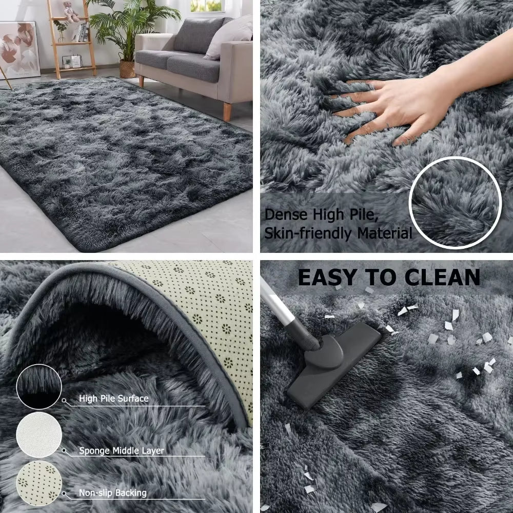 Gray Fluffy Rug – Soft Velvet Anti-Slip Carpet for Home