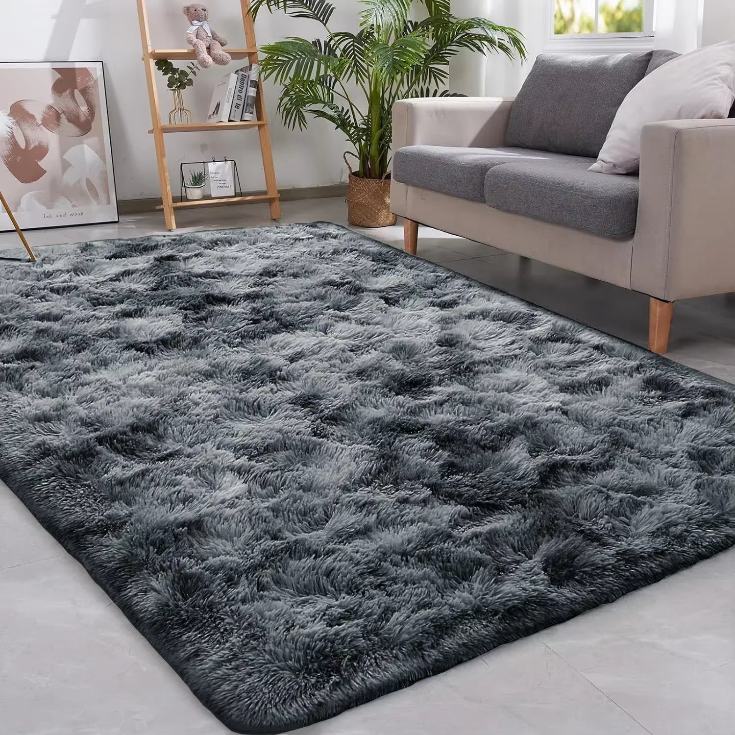 Gray Fluffy Rug – Soft Velvet Anti-Slip Carpet for Home