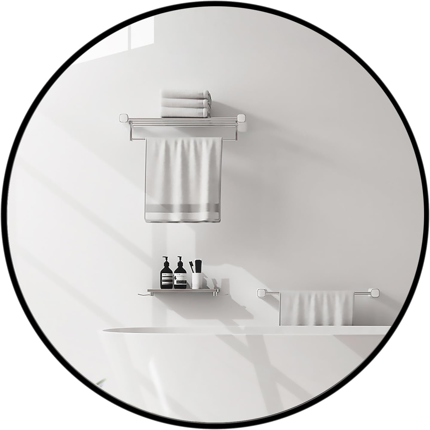 40cm Round Wall Mirror – Black Modern HD Glass for Bathroom & Bedroom