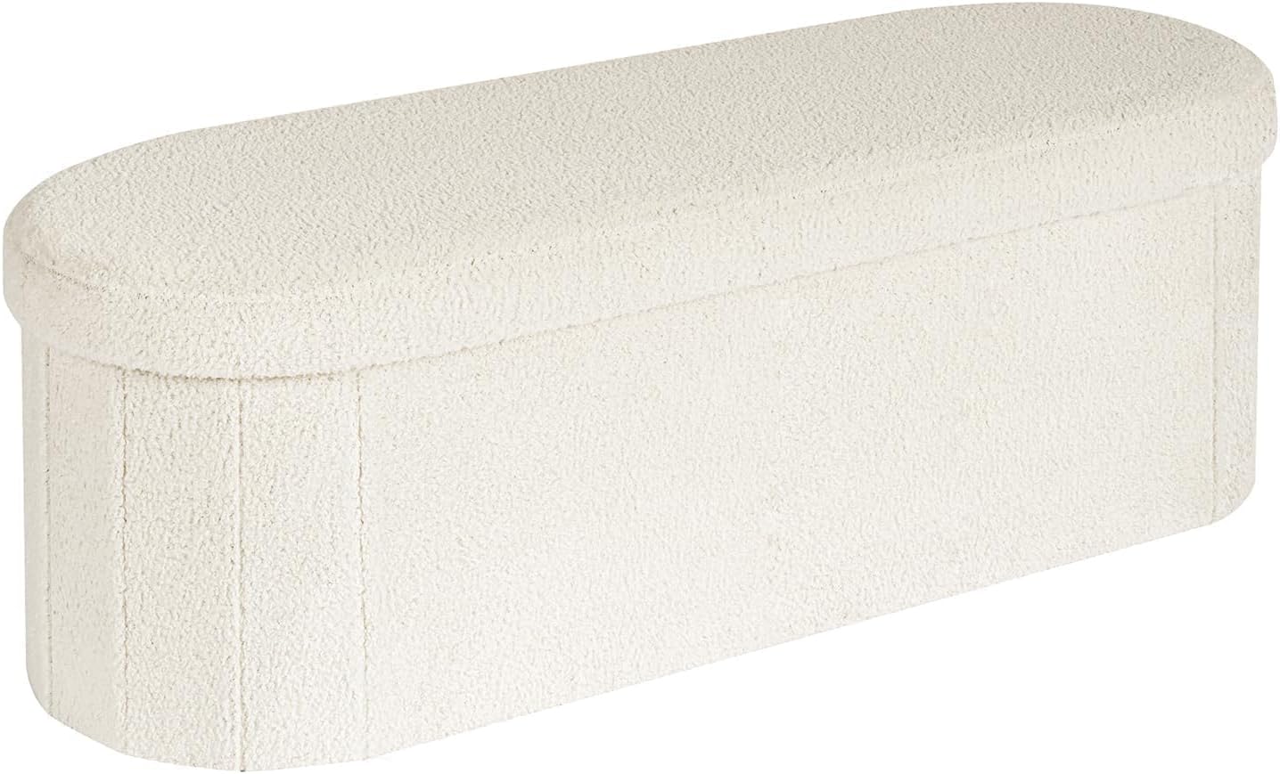 Boucle Ottoman Storage Bench – Folding End-of-Bed Stool, 100L Capacity