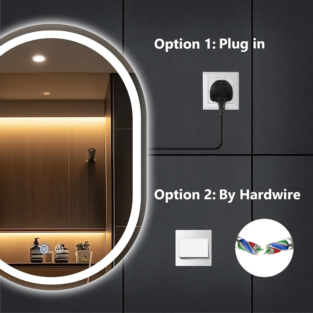 Oval LED Bathroom Mirror 500×700mm – Dimmable, Anti-Fog, Backlit, IP54 Waterproof