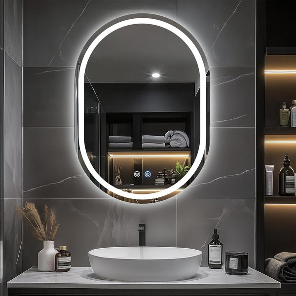 Oval LED Bathroom Mirror 500×700mm – Dimmable, Anti-Fog, Backlit, IP54 Waterproof