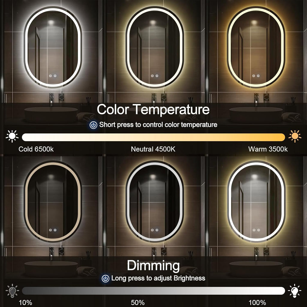 Oval LED Bathroom Mirror 500×700mm – Dimmable, Anti-Fog, Backlit, IP54 Waterproof