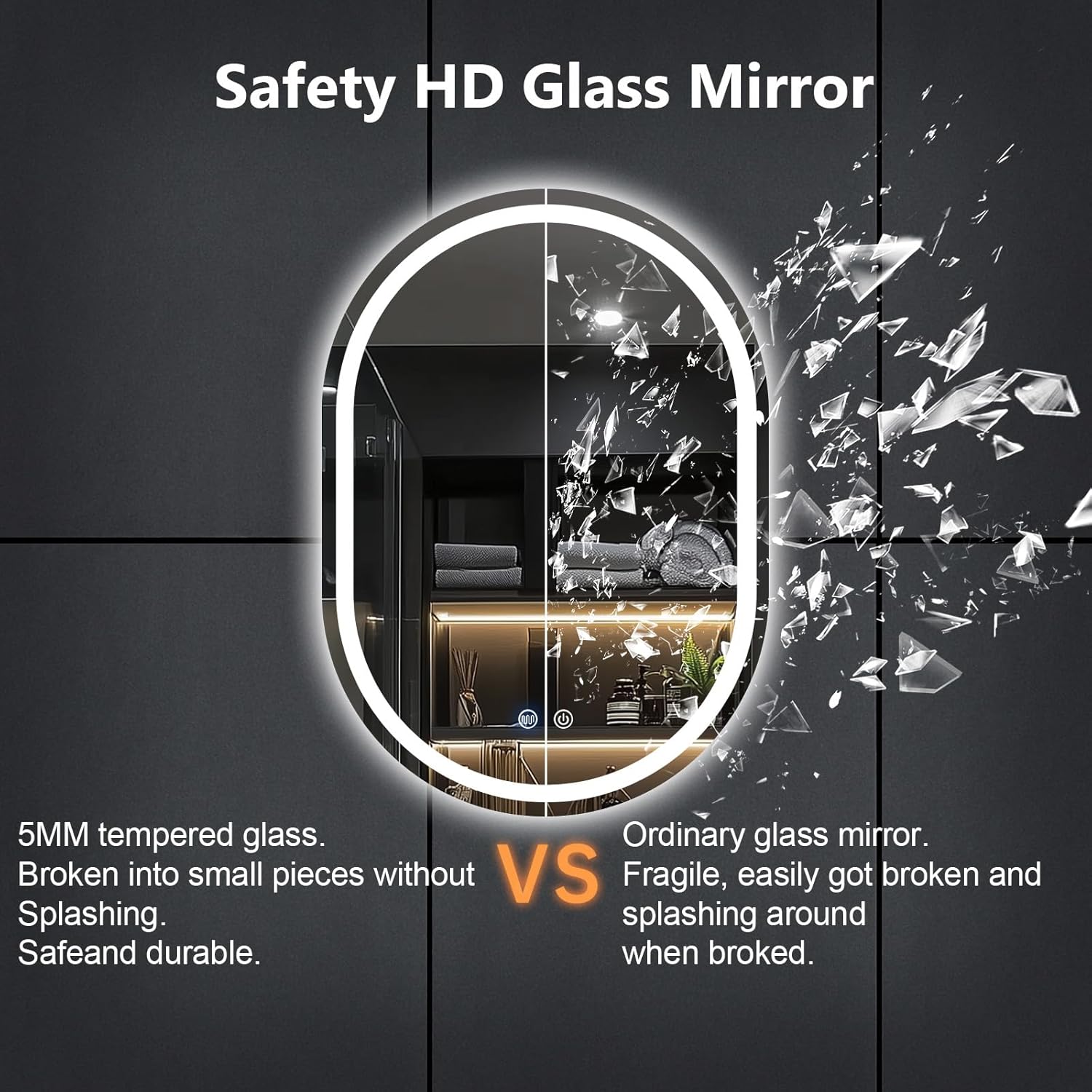 Oval LED Bathroom Mirror 500×700mm – Dimmable, Anti-Fog, Backlit, IP54 Waterproof