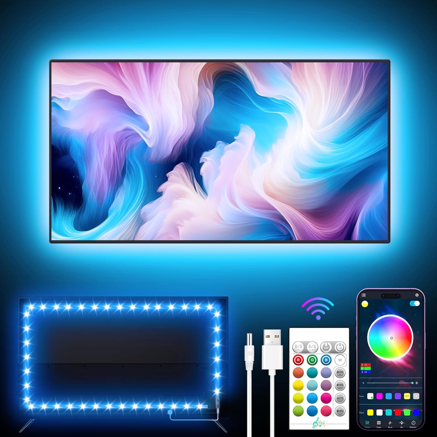 LED TV Backlight Strip 5M – RGB Music Sync Bluetooth Lights for 45–75" TVs