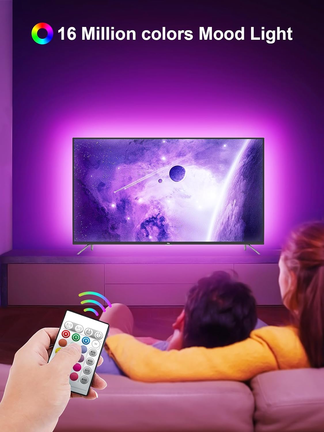 LED TV Backlight Strip 5M – RGB Music Sync Bluetooth Lights for 45–75" TVs