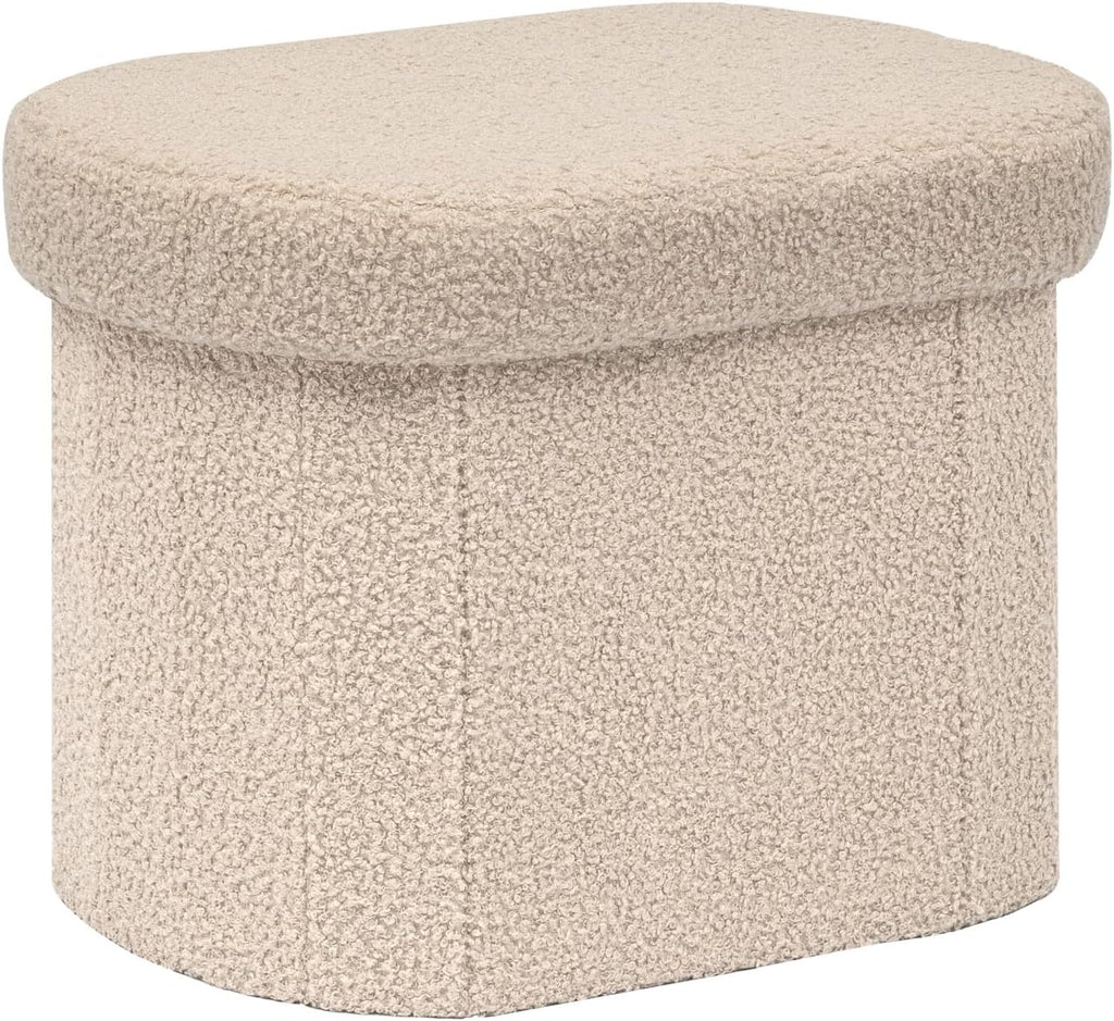 Boucle Ottoman Storage Bench – Folding End-of-Bed Stool, 100L Capacity