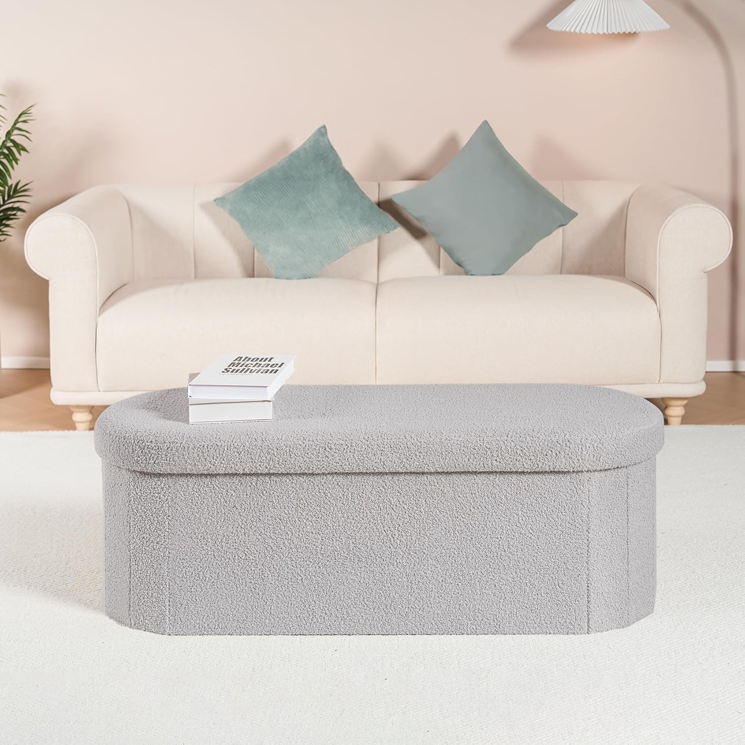 Boucle Ottoman Storage Bench – Folding End-of-Bed Stool, 100L Capacity