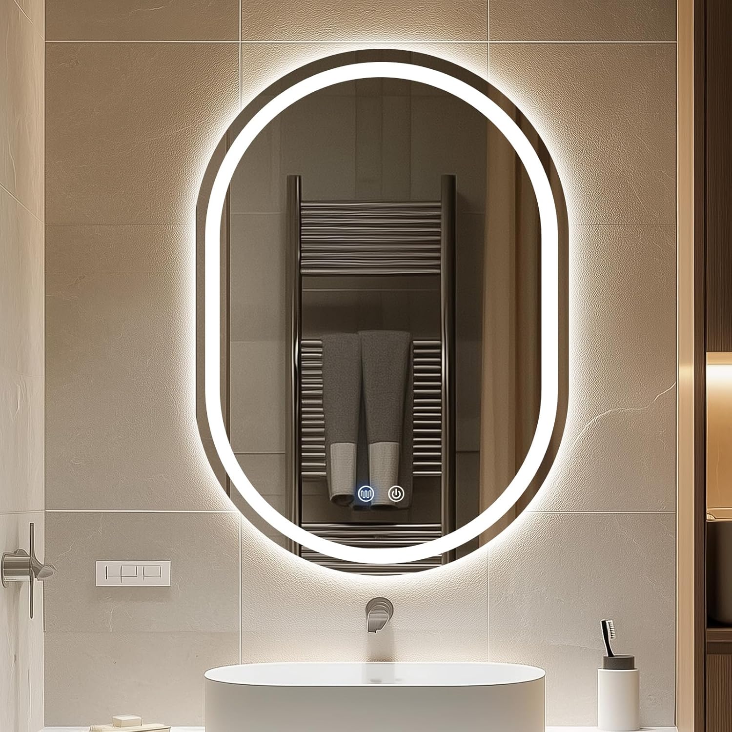 Oval LED Bathroom Mirror 500×700mm – Dimmable, Anti-Fog, Backlit, IP54 Waterproof