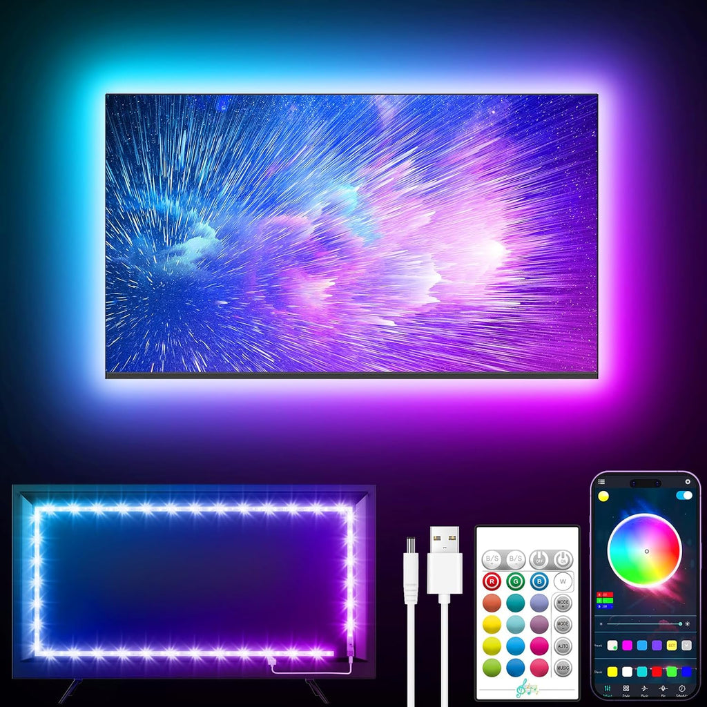LED TV Backlight Strip 5M – RGB Music Sync Bluetooth Lights for 45–75" TVs