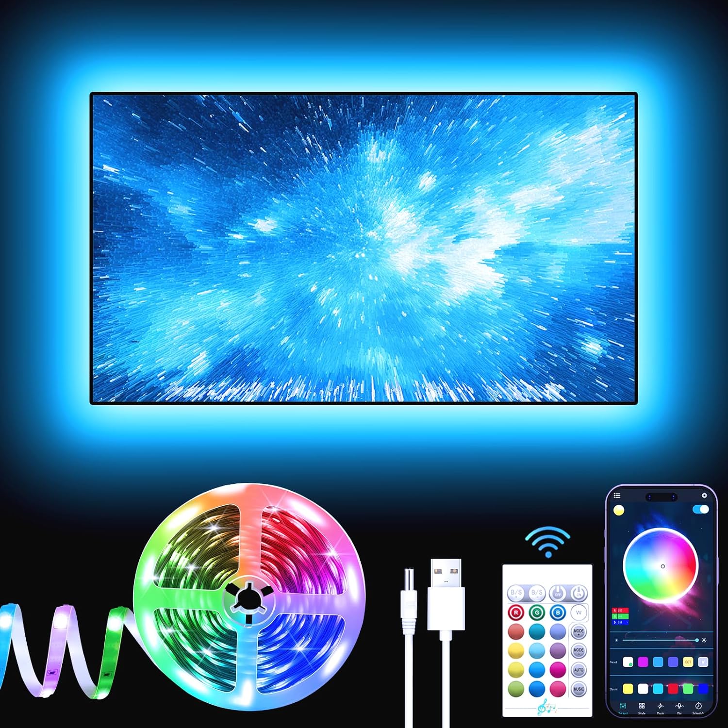 LED TV Backlight Strip 5M – RGB Music Sync Bluetooth Lights for 45–75" TVs
