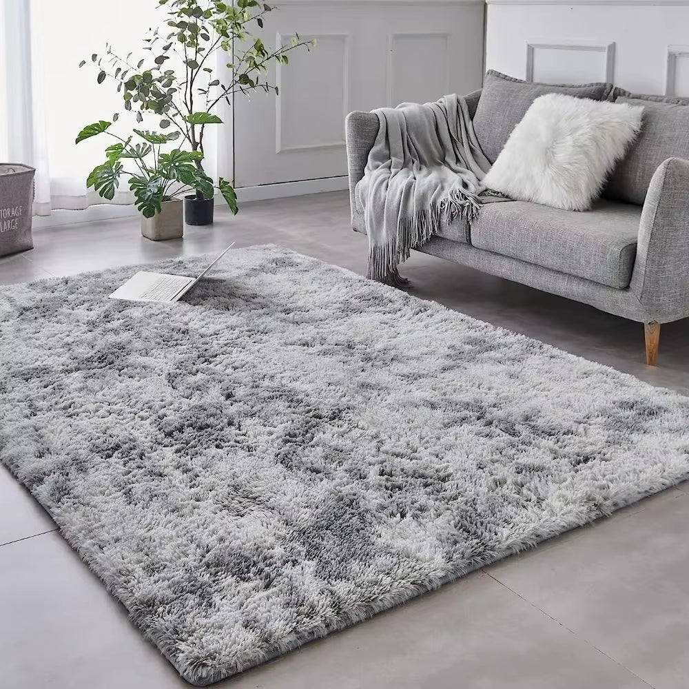 Gray Fluffy Rug – Soft Velvet Anti-Slip Carpet for Home